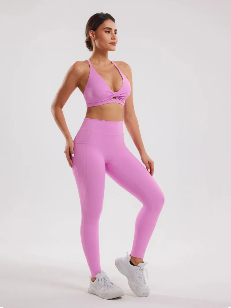 Zuluzenith Sculpt and Stretch Pink Yoga Set, pink matching sports bra and leggings set
