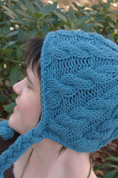 Kristen TenDyke Cabled Earflap Hat knitting pattern with braided ties