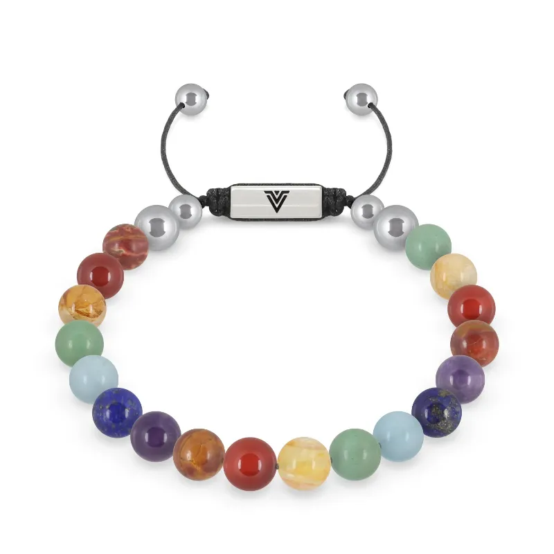VOLTLIN 7 Chakra Shambala Bracelet with seven gemstone beads on black nylon cord