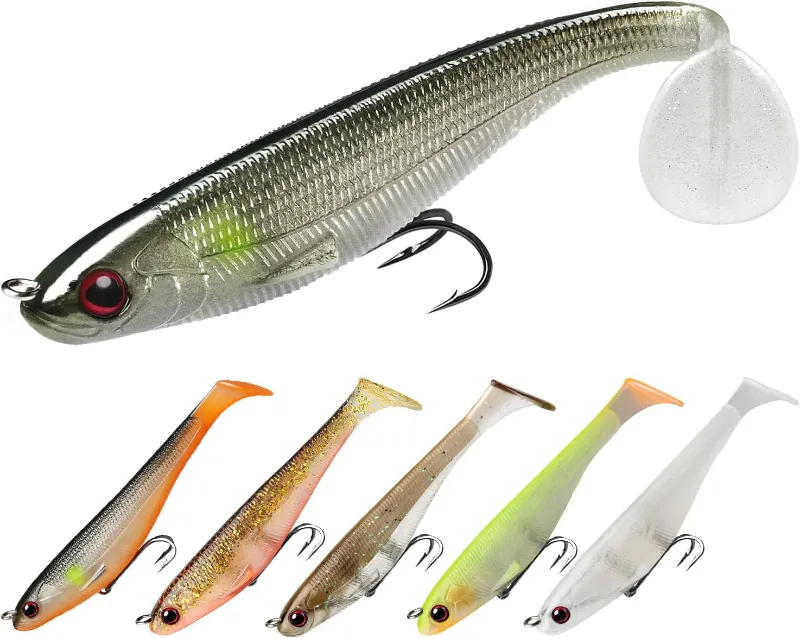 Truscend Fishing Easy Catch Shadtale with BKK hooks, magnet, and Japanese two-tone paddle tail