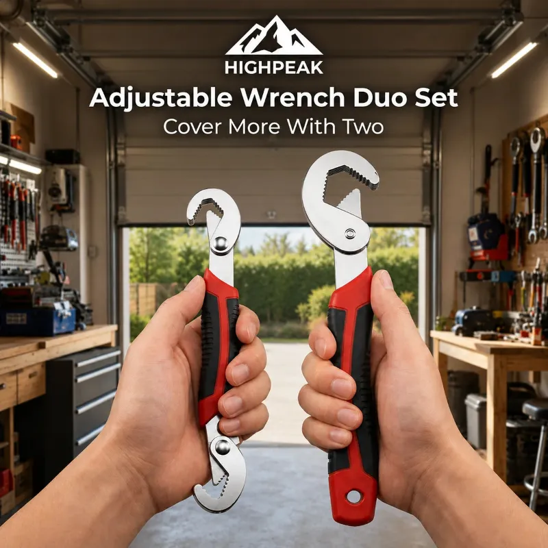 HighPeak Adjustable Wrench Duo Set, two wrenches of different sizes shown together
