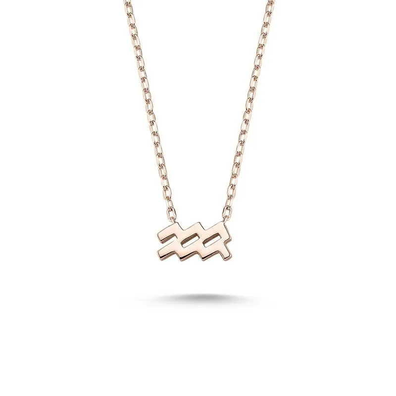 Amorium Jewelry Aquarius Sign Zodiac Silver Necklace, flat symbol pendant