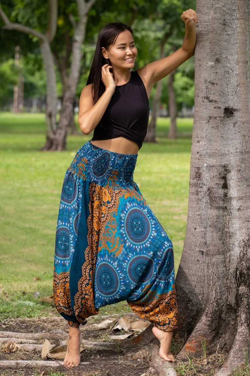 Hippie Pants Orange Blossom Pants, handmade harem pants with floral pattern