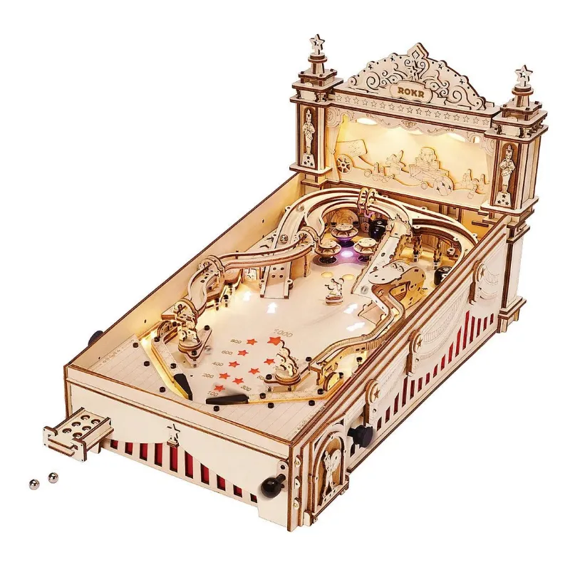 Varvikas 3D Wooden Mechanical Puzzle Kit, 3D Pinball Machine with working flippers