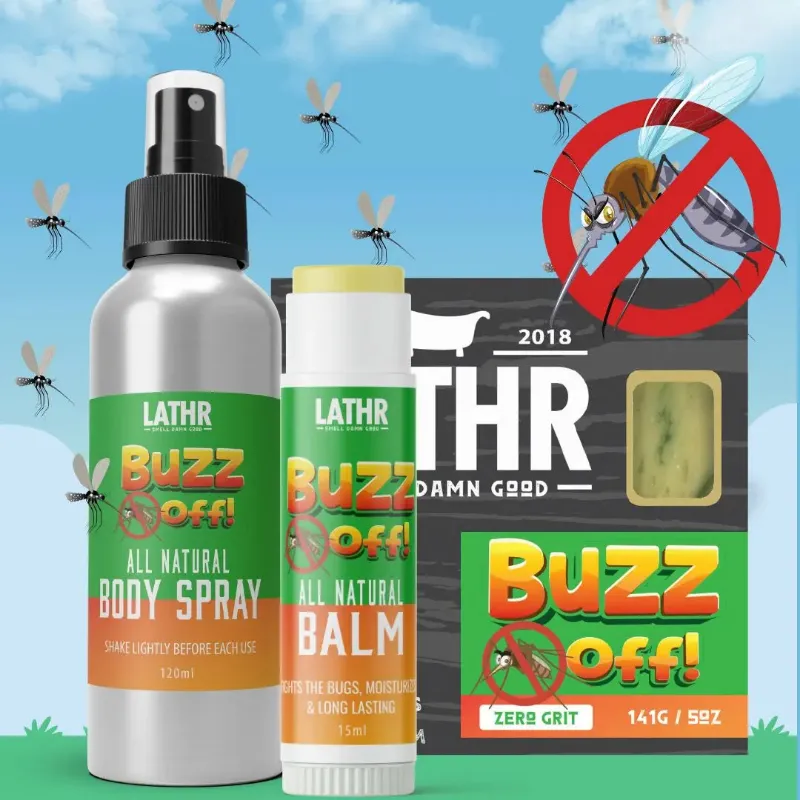LATHR Buzz Off Insect Repellent Safari Kit with soap, balm, and spray