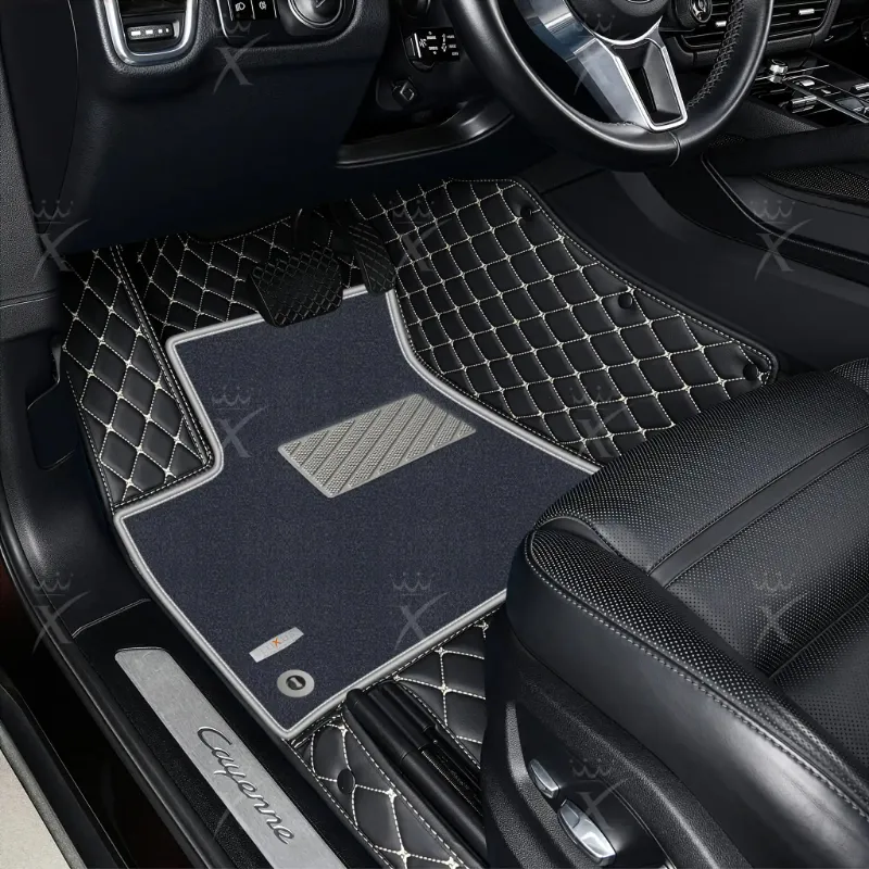 Luxus Car Mats Double Layer Series floor mat with black base, beige stitching, and gray top carpet