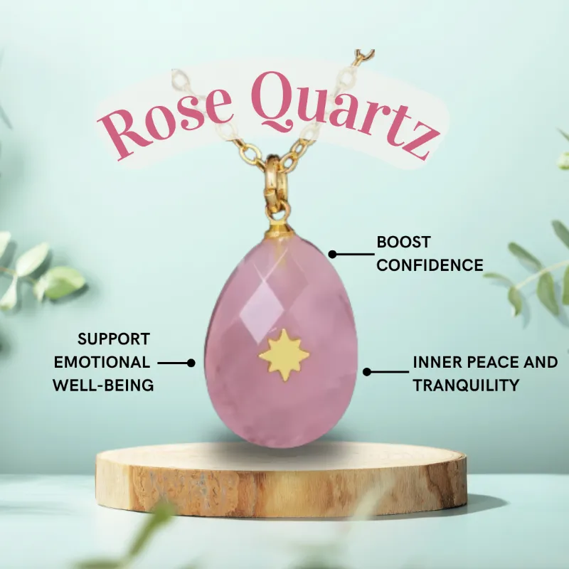 Turix Dainty Cosmic Crystal Necklace in Rose Quartz with gold-plated chain and pink stone pendant