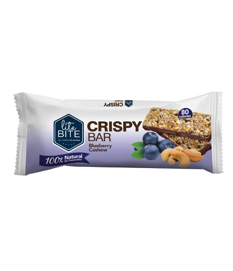 LiteBite Egypt Blueberry Cashew Crispy Bar with dark chocolate topping