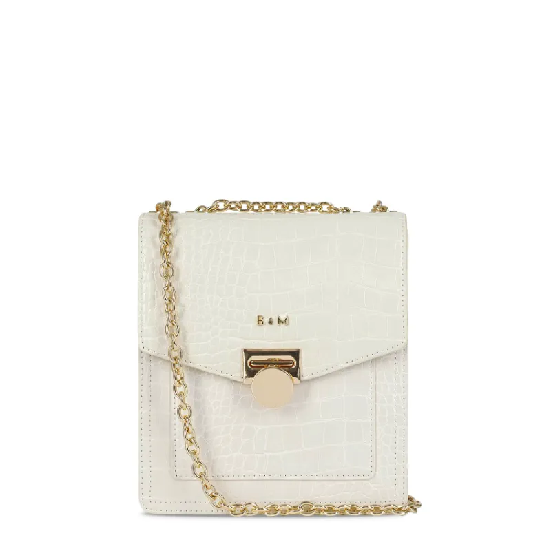 Bond & Mason The Alessia Crossbody Bag (White) photo showing white vegan leather crossbody bag