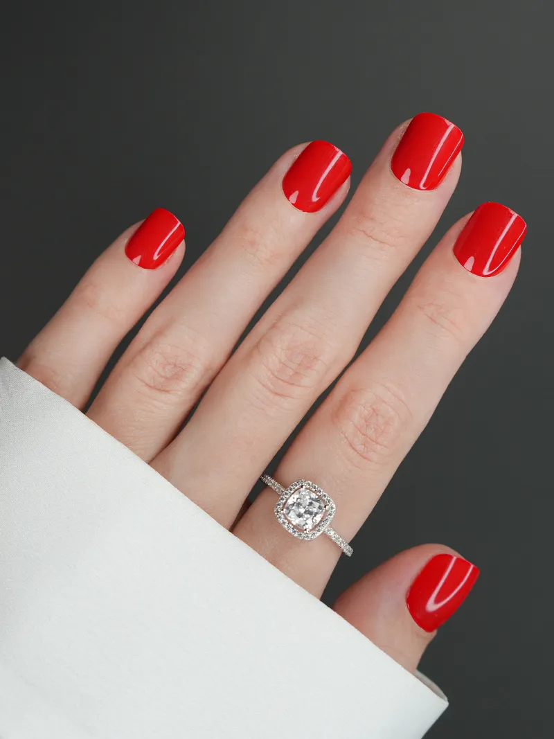 Roxy Nails Paris Rouge toujours press-on nails in poppy red with glossy finish