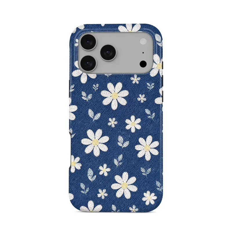COBAK Case Denim Daisy Tough Phone Case in white background showing front and back