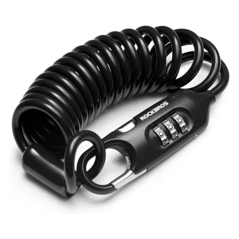 RockBros US Combination Cable Bike Lock showing coiled steel cable and combination mechanism