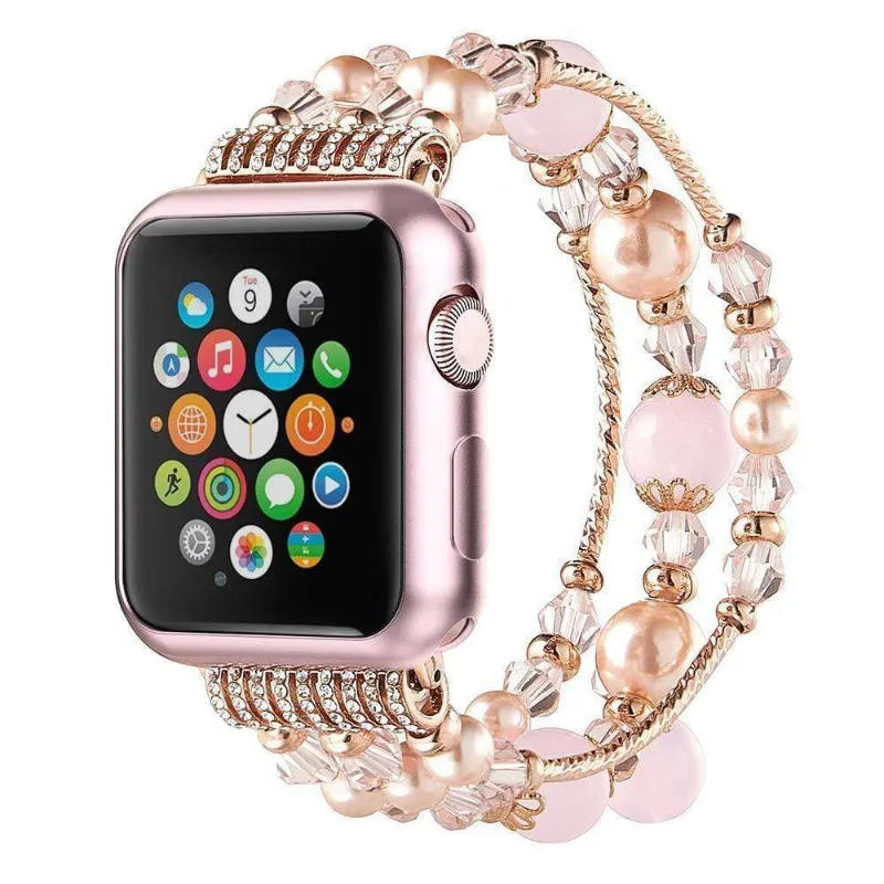 Techypop Rose Gold Jewelry Stretchable Designer Apple Watch Band Strap, beaded rose gold band