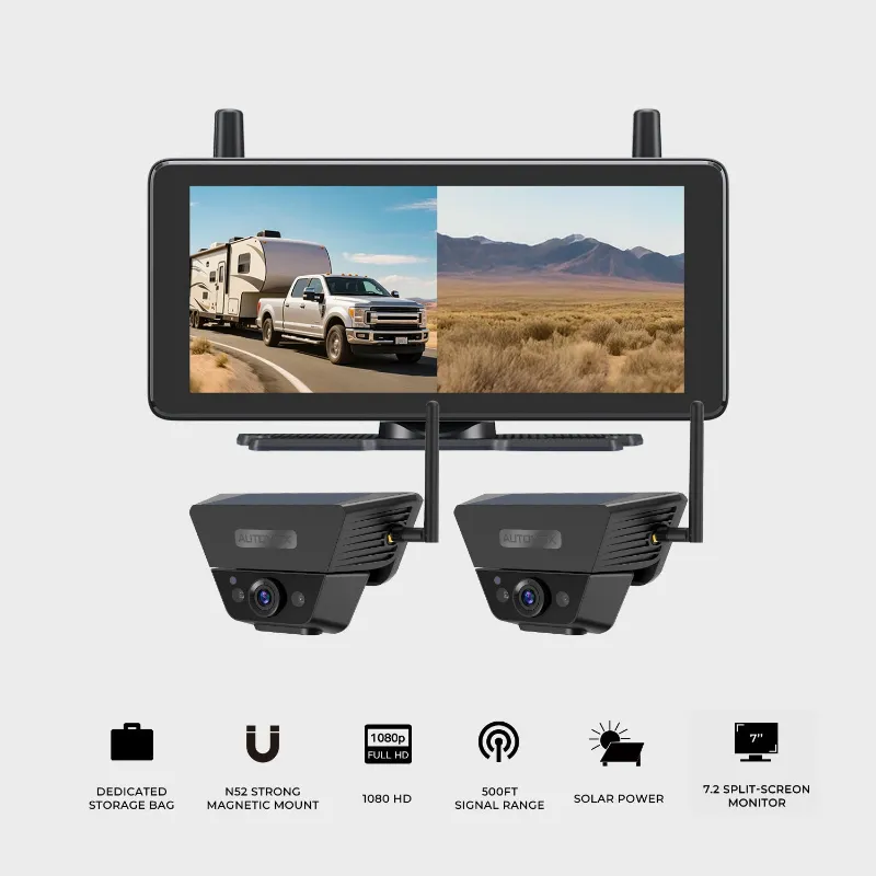 AUTO-VOX Solar 5B Dual-Camera Kit with two magnetic cameras and wide HD monitor