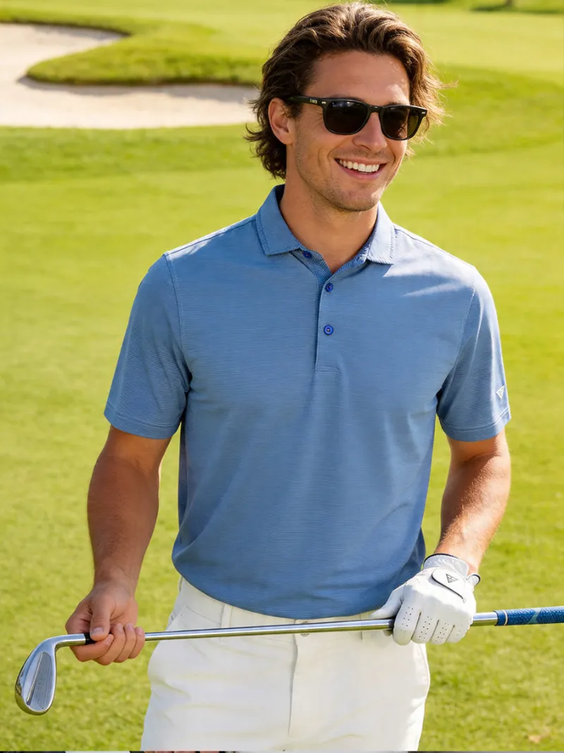Maelreg Golf Pinstripe Jersey Performance Polo in striped pattern
