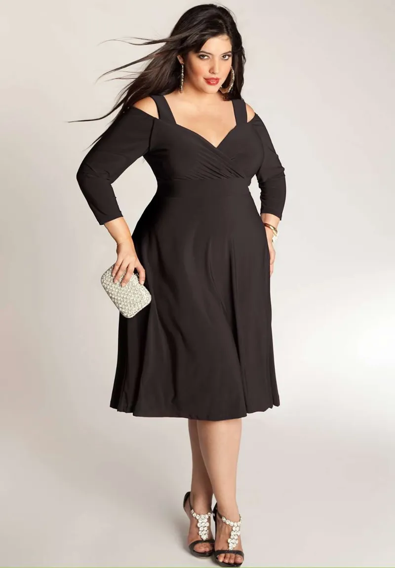 IGIGI Siren Plus Size Dress in Black, cold shoulder cutout design