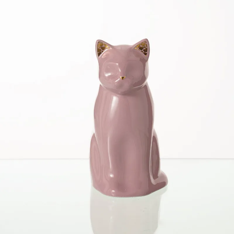 Pulvis Art Urns Meow Pet Urn for Cat in pink handmade ceramic with gentle cat silhouette