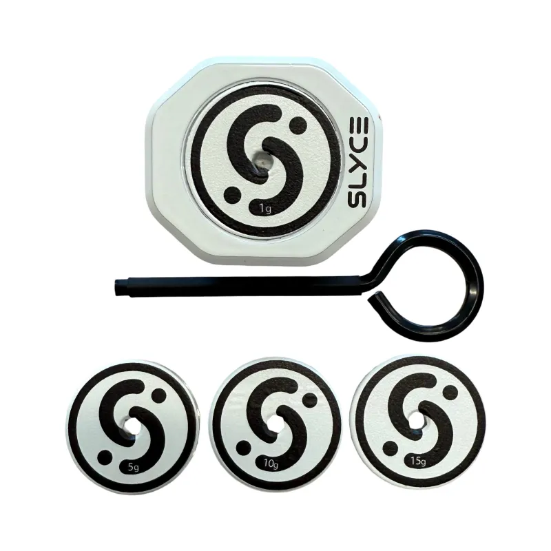 SLYCE Sport externally adjustable weighted SpeedCap pickleball paddle butt cap with weight inserts