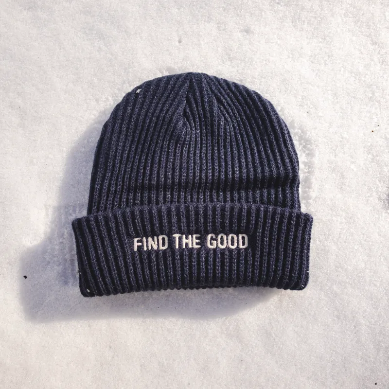 Find The Good Brand Knit Embroidered Beanie in soft stretchy knit with embroidered front logo