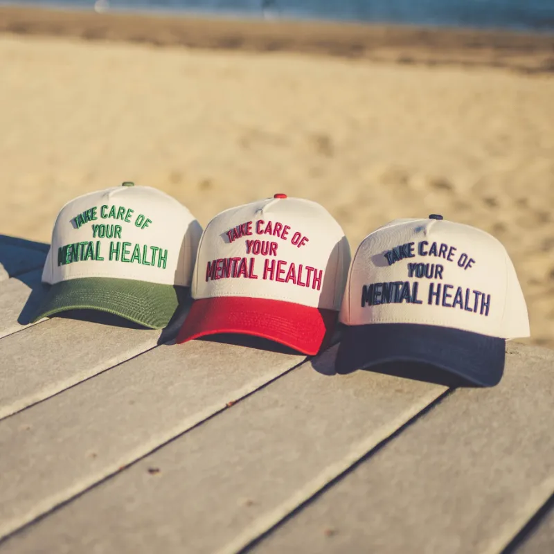 Find The Good Brand Take Care Of Your Mental Health Trucker Hat with embroidered mental health message