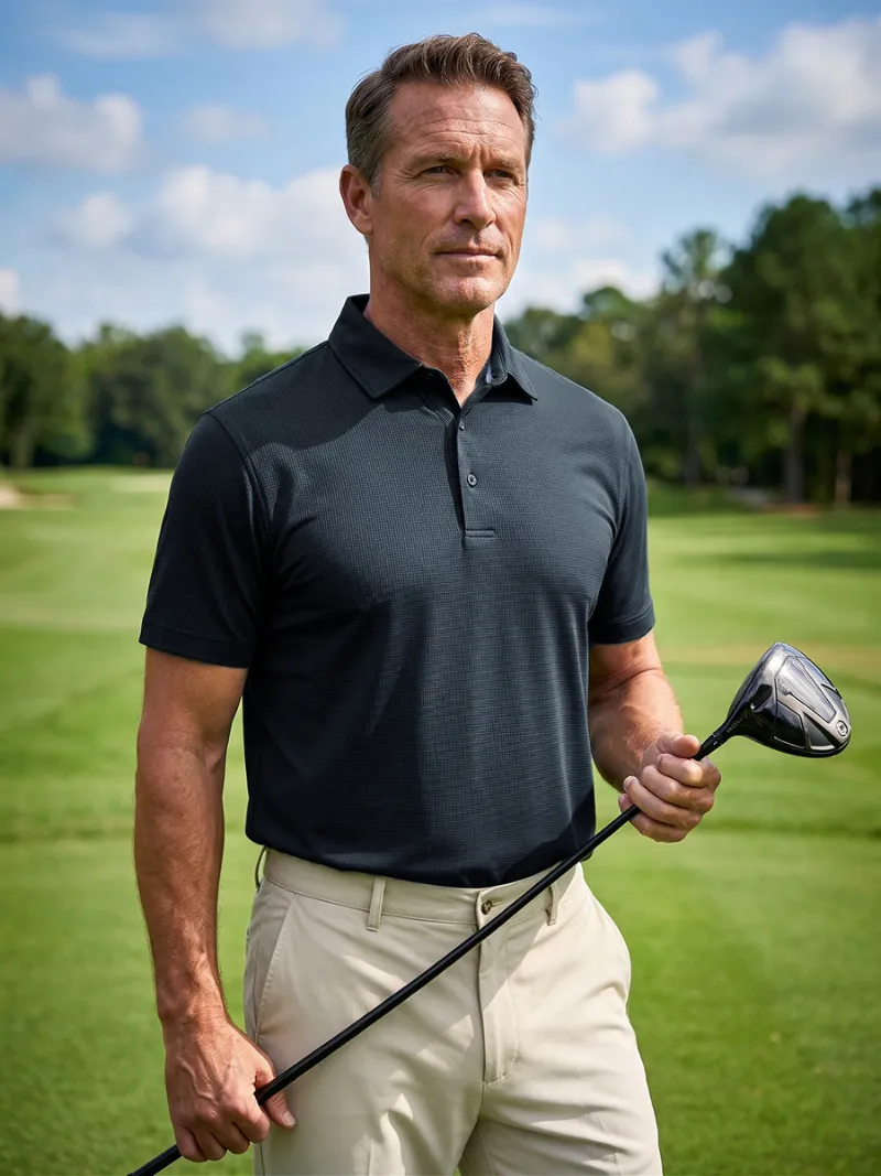 Maelreg Golf Dry Fit Waffle Textured Collared Golf Shirts in neutral color