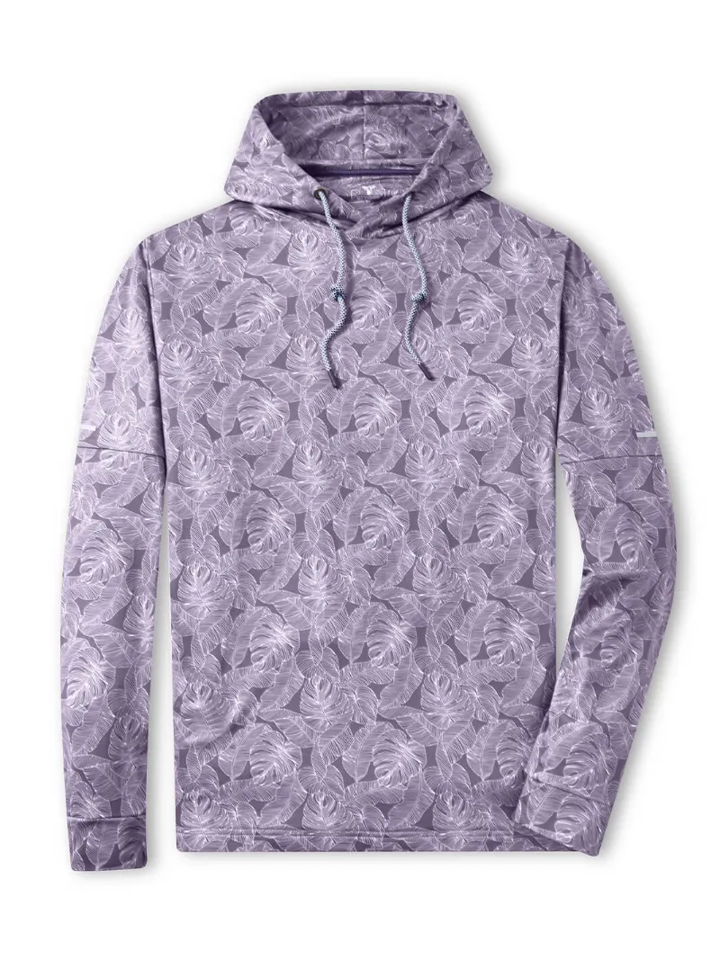 DTWOOO Print Performance Fleece Hoodie in Maroon Plantain Leaf pattern with hood and side pockets