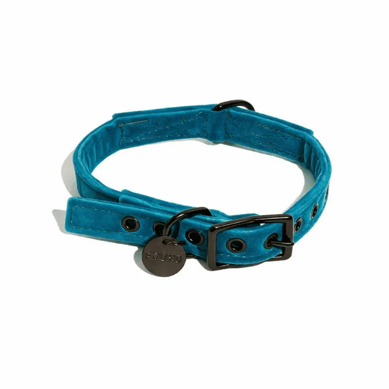 Found My Animal Aqua Washable Velvet Cat & Dog Collar with matte black hardware