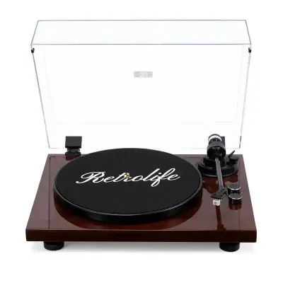Retrolife Audiophile Bluetooth Out Turntable HQKZ-006 Pro with carbon fiber tonearm and clear dust cover
