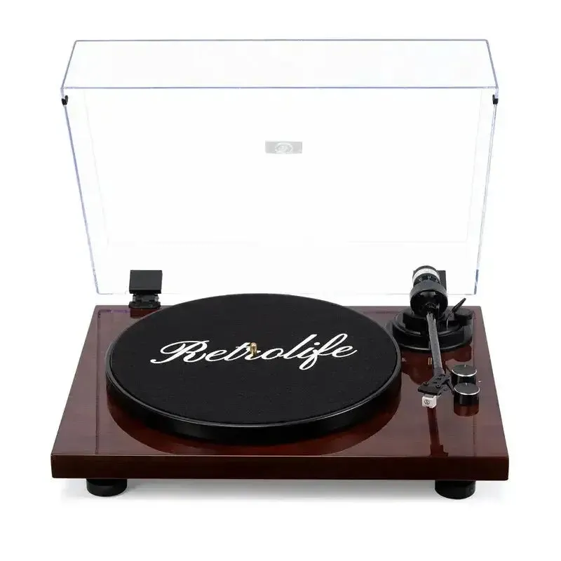 Retrolife Audiophile Bluetooth Out Turntable HQKZ-006 Pro with carbon fiber tonearm and clear dust cover