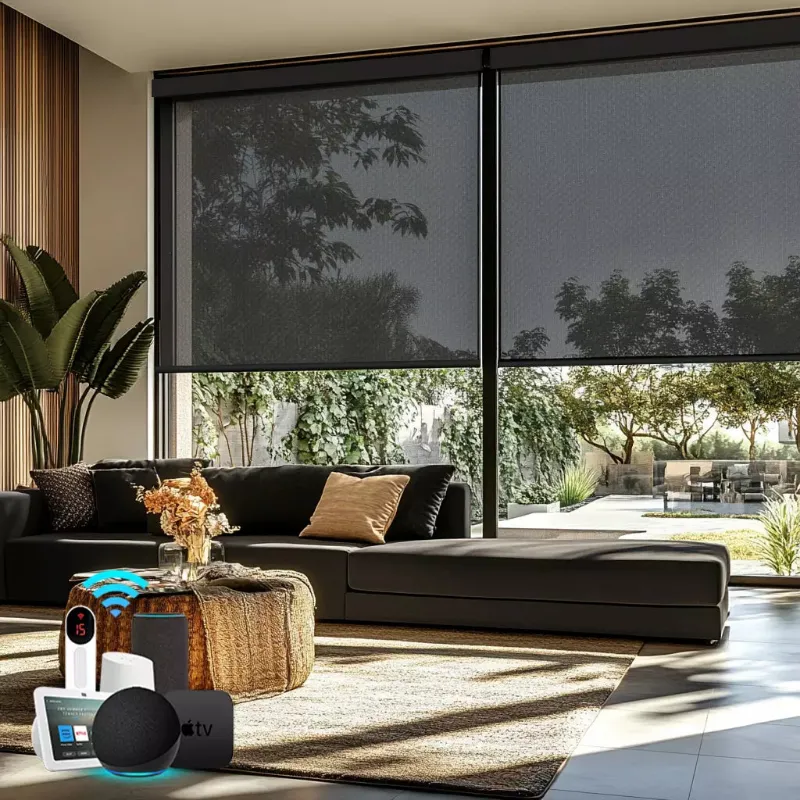 Bringnox Motorized Light Filtering Solar Shades 5% Openness Aventus on home window