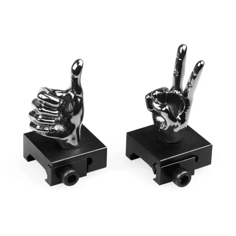 The Stinger Tools gloss tungsten grey novelty finger iron sight set, straight mount with V hand and thumbs up design