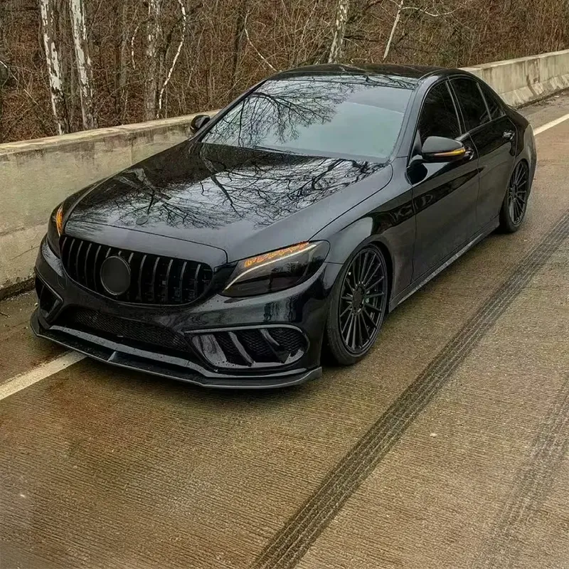 Twenty Two Tuning BS Style Carbon Fiber Front Fog Air Vent Trim Compatible With Mercedes C-Class/C43 (W205/C205/A205) showing gloss carbon f