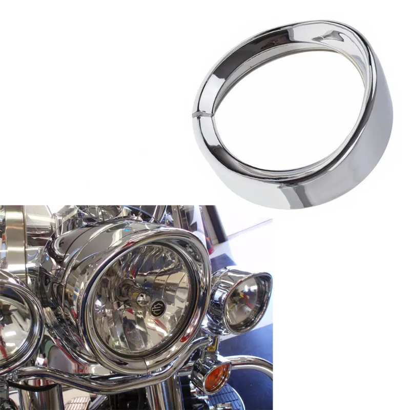 Sunpie 7 inch Harley headlight chrome and black aluminum trim ring visor