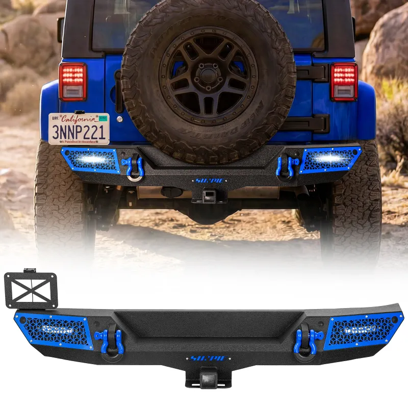 Sunpie rear bumper with 2-inch hitch receiver and LED lights for 2007-2018 Jeep Wrangler JK JKU
