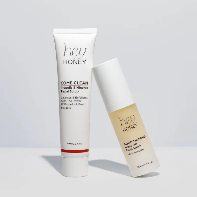 Hey Honey Come Clean Duet with Propolis & Minerals Facial Scrub and Good Morning Honey Silk Facial Serum