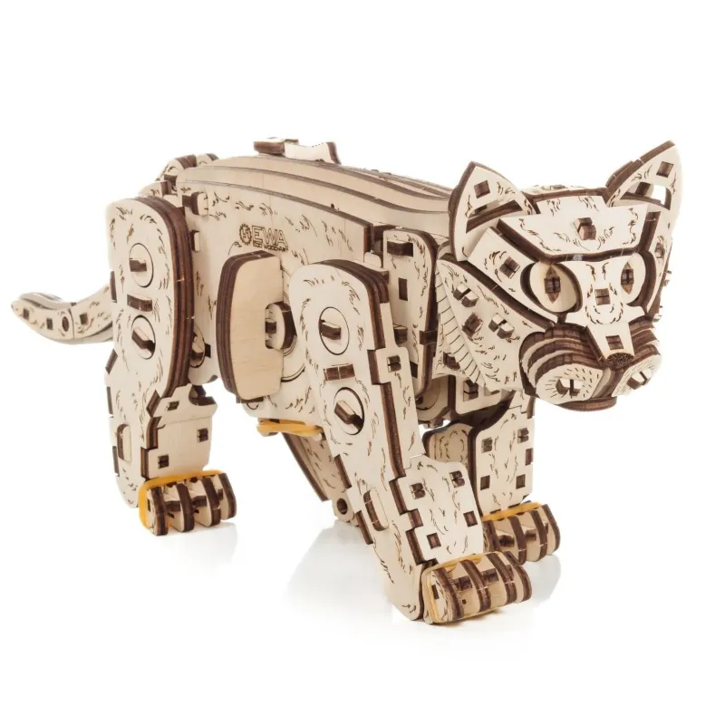 Varvikas 3D Wooden Mechanical Puzzle Kit, Kitten (BEW003e) with mechanical details