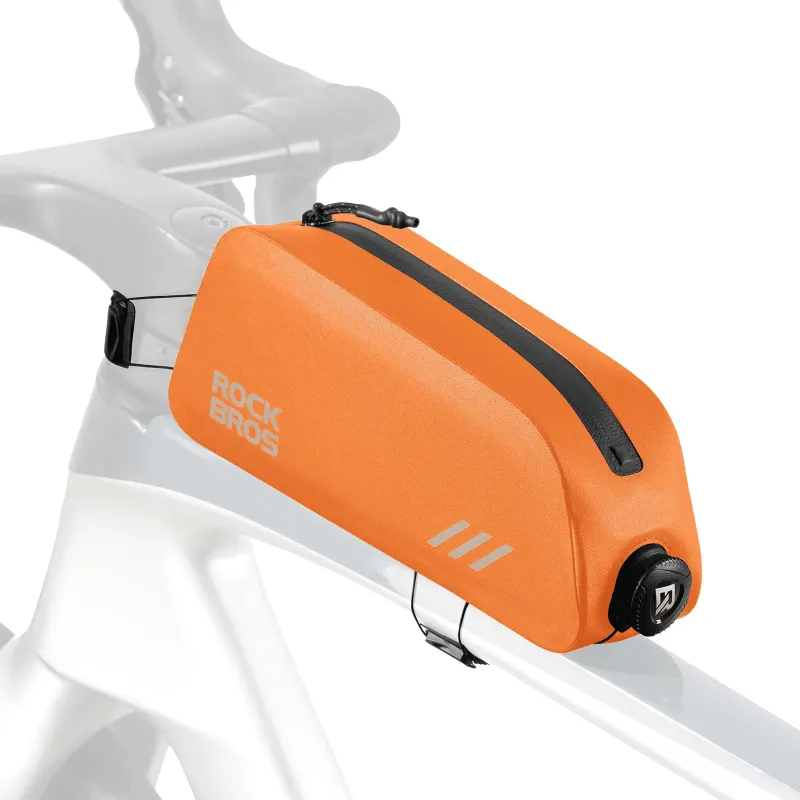 RockBros US AS-172 Full Waterproof Bike Top Tube Bag with dial-fit mounting system attached to bicycle top tube