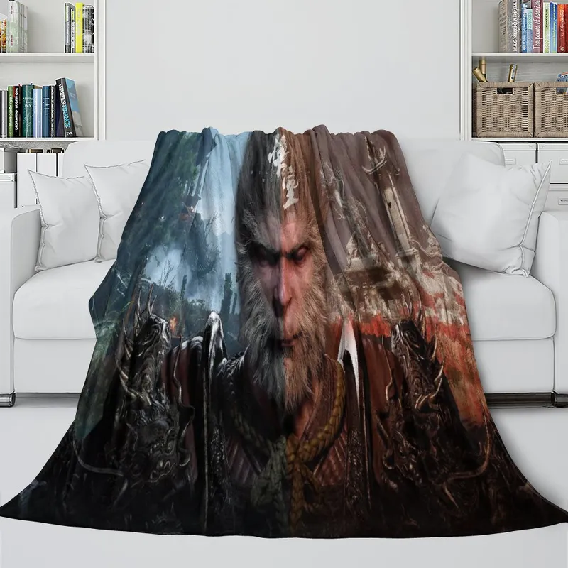 EBuycos Black Myth Wukong Blanket Flannel Fleece Throw showing anime character in printed design