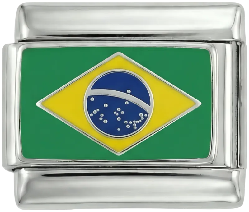 Charms Official Brazil Flag on Silver charm for bracelet