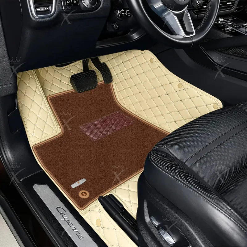 Luxus Car Mats Diamond Double Layer floor mats in cream beige with brown top carpet