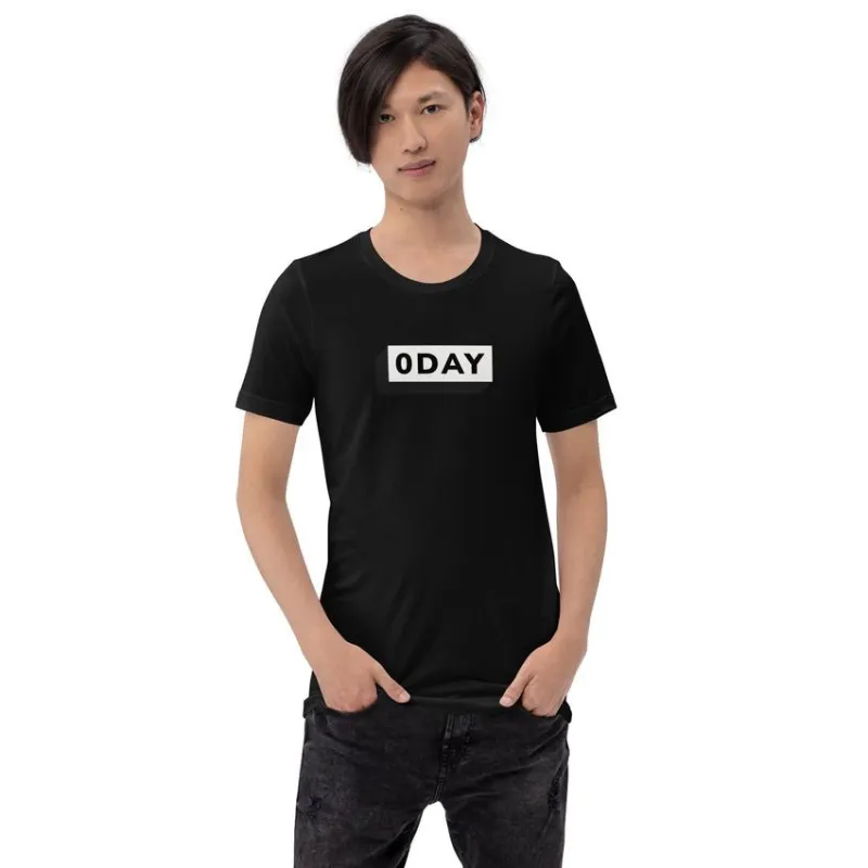MyHackerTech 0 day v1 unisex t-shirt, black cotton tee front view