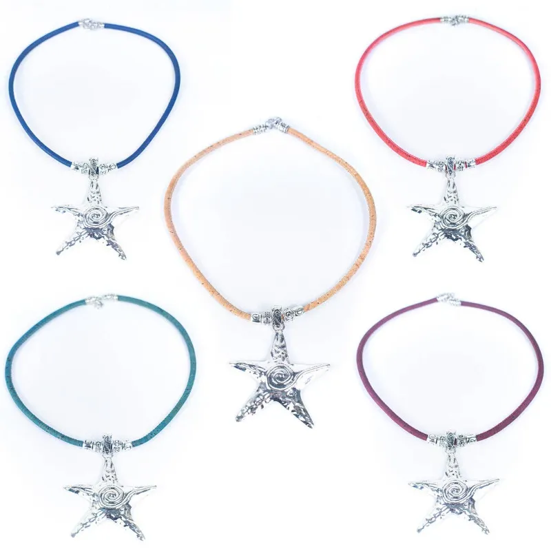 Corkadia Colored cork with Star handmade cork necklace N-209-MIX-5 with star charm