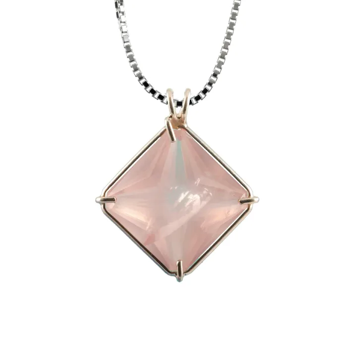 VOLTLIN Rose Quartz Magician Stone Chain Pendant in sterling silver frame