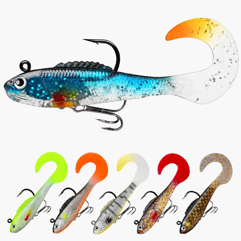 Truscend Fishing paddle tail swimbait with extra long flanged tail and holographic finish
