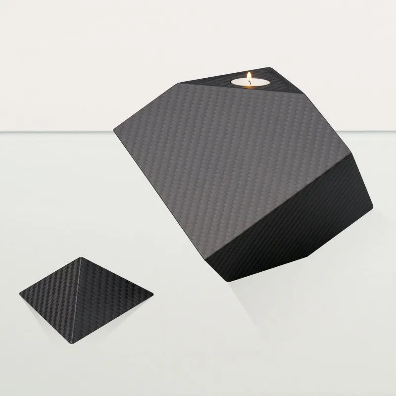 Pulvis Art Urns Carbon Fiber Cremation Urn Abstract in black twill weave carbon fiber