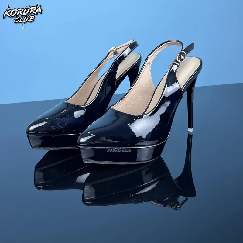 Koruraclub Ankle Strap Platform Stiletto Heels AH09 in black or white PU leather