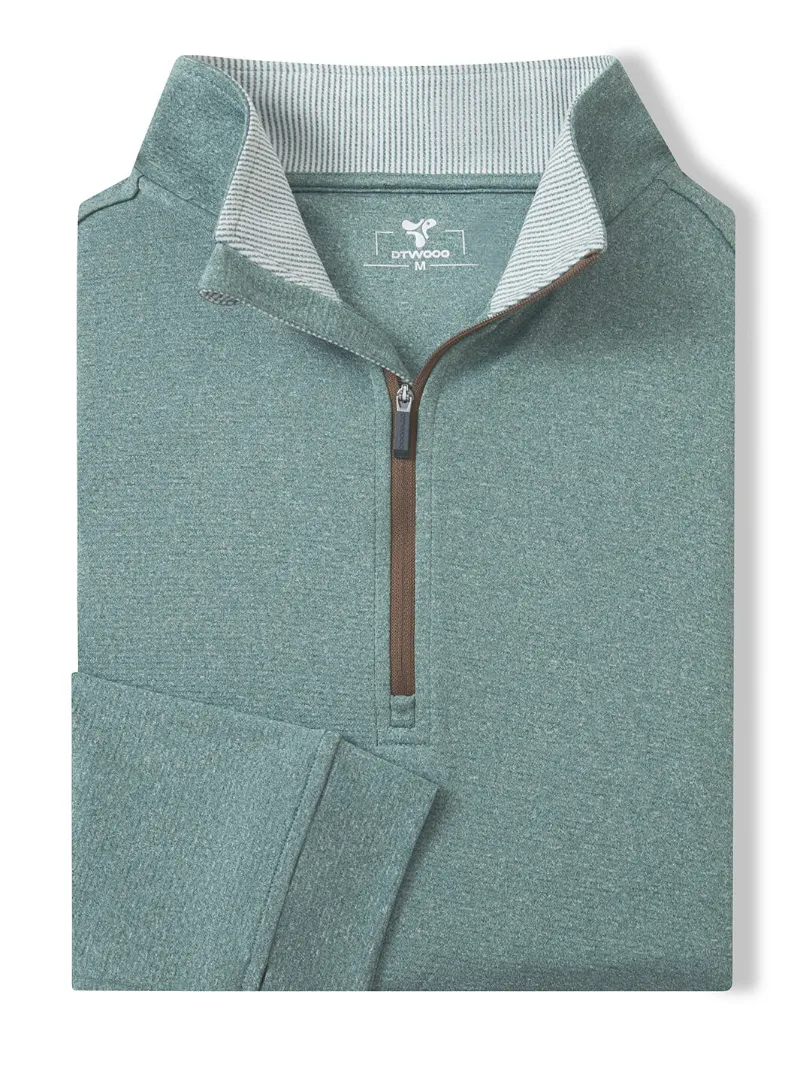 DTWOOO Heather Performance Quarter-Zip in dark green with stand-up collar and half zipper