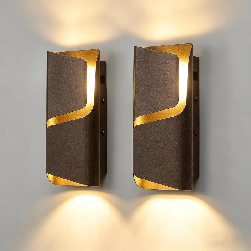 Tribesigns 11.8-inch Modern Wall Lights, 2-pack LED outdoor sconces with brown and gold finish
