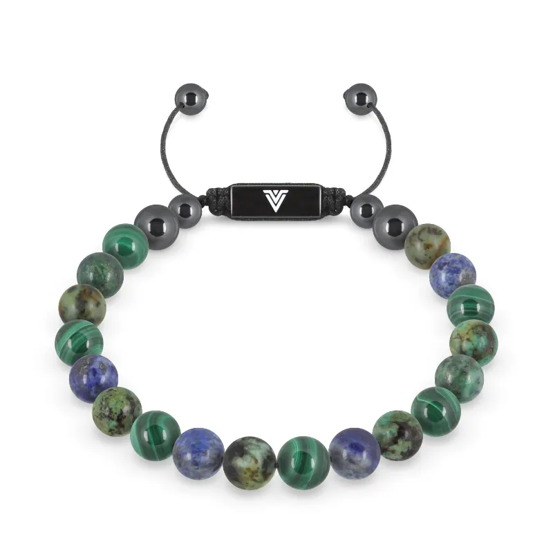 VOLTLIN Capricorn Zodiac Shambala Bracelet with Malachite, African Turquoise, and Azurite beads on black cord