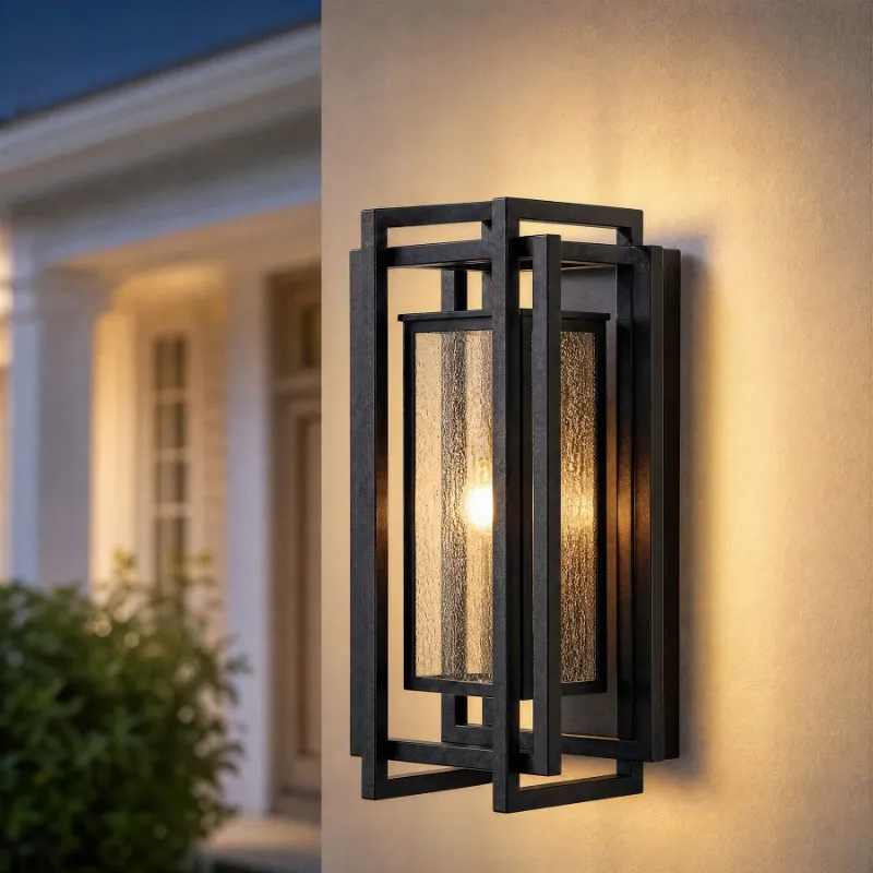 Tribesigns 2-light outdoor wall sconce with seeded glass shade and black metal frame